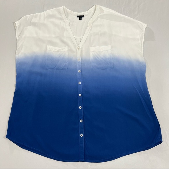 Torrid Challis Button-Front Dolman Sleeve Тор Block Color White N Blue Sz 1 (1X) - Picture 6 of 12